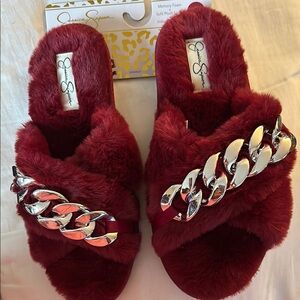 Jessica Simpson burgundy Plush memory foam Slippers sz L 8-9